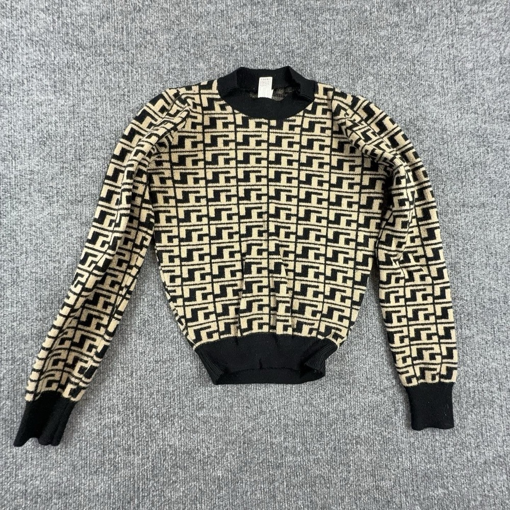 Olive Avenue Sweater Womens Small Beige Black Geometric Knit Crewneck Pullover